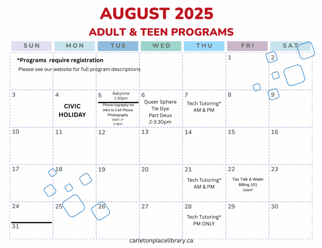 2025 Adult & Teen calendar - August